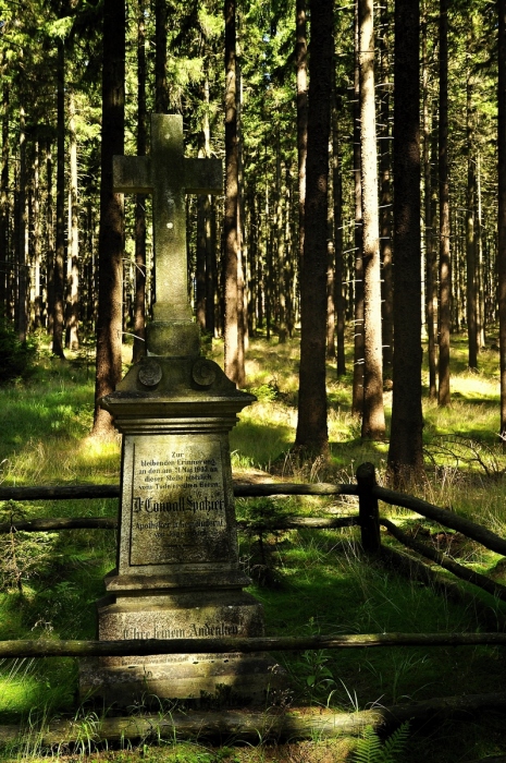 Zapomenutý pomníček,zde zemřel lékárník z Krnova. Pod Kutným vrchem